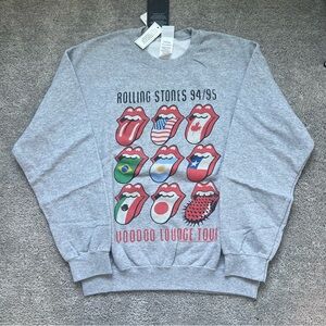 Junk Food Clothing Gray Crewneck Sweatshirt with Red Graphic Tongue Logos
